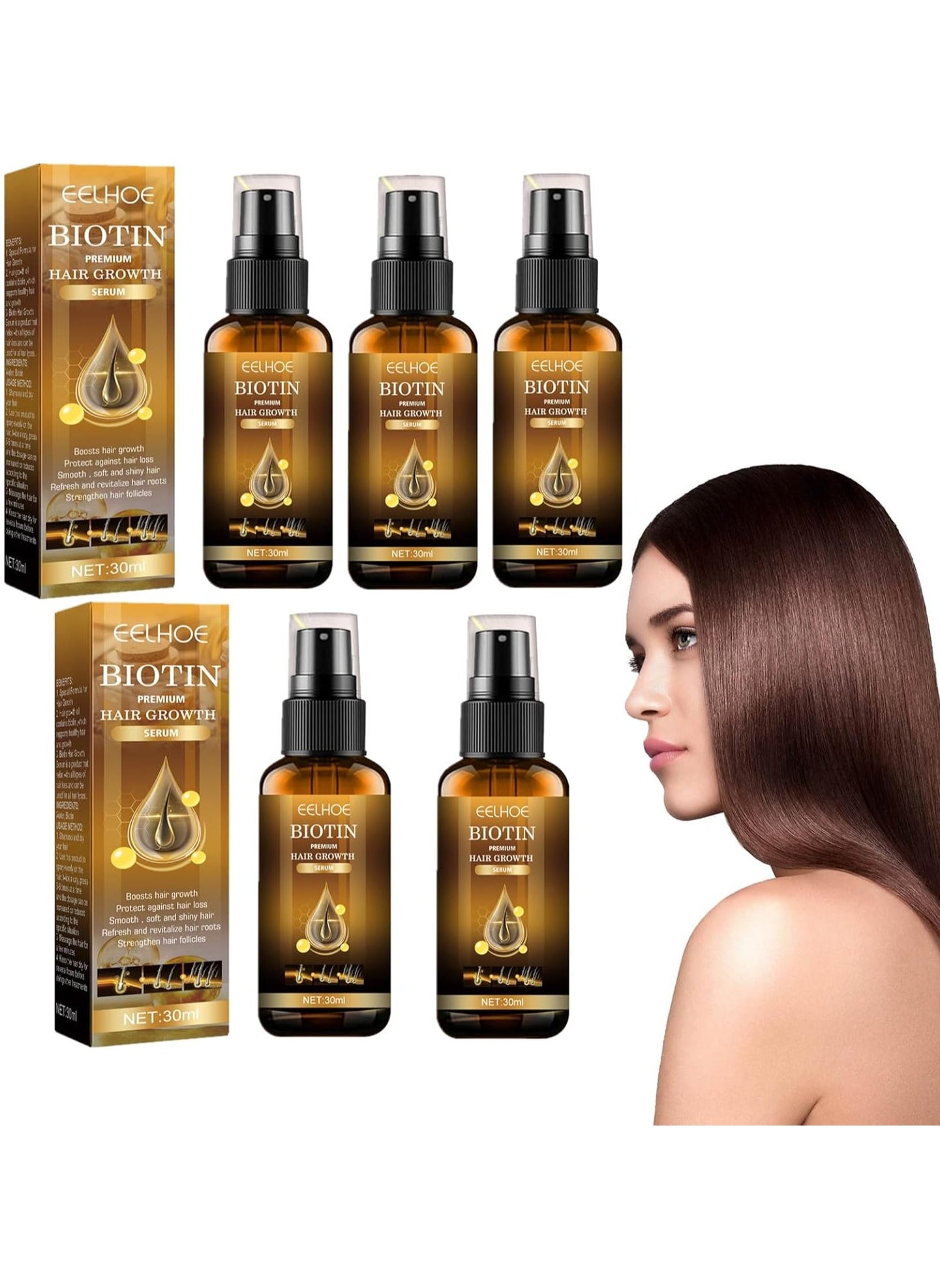 EELHOE Biotin Hair Growth Serums, Ibealee Biotin Hair Growth Spray, Hair Growth Serums, Nourishing Hair Spray, Biotin Hair Loss Oil, Hair Growth Spray, Root Enhancer Against Hair Loss (1PC) 