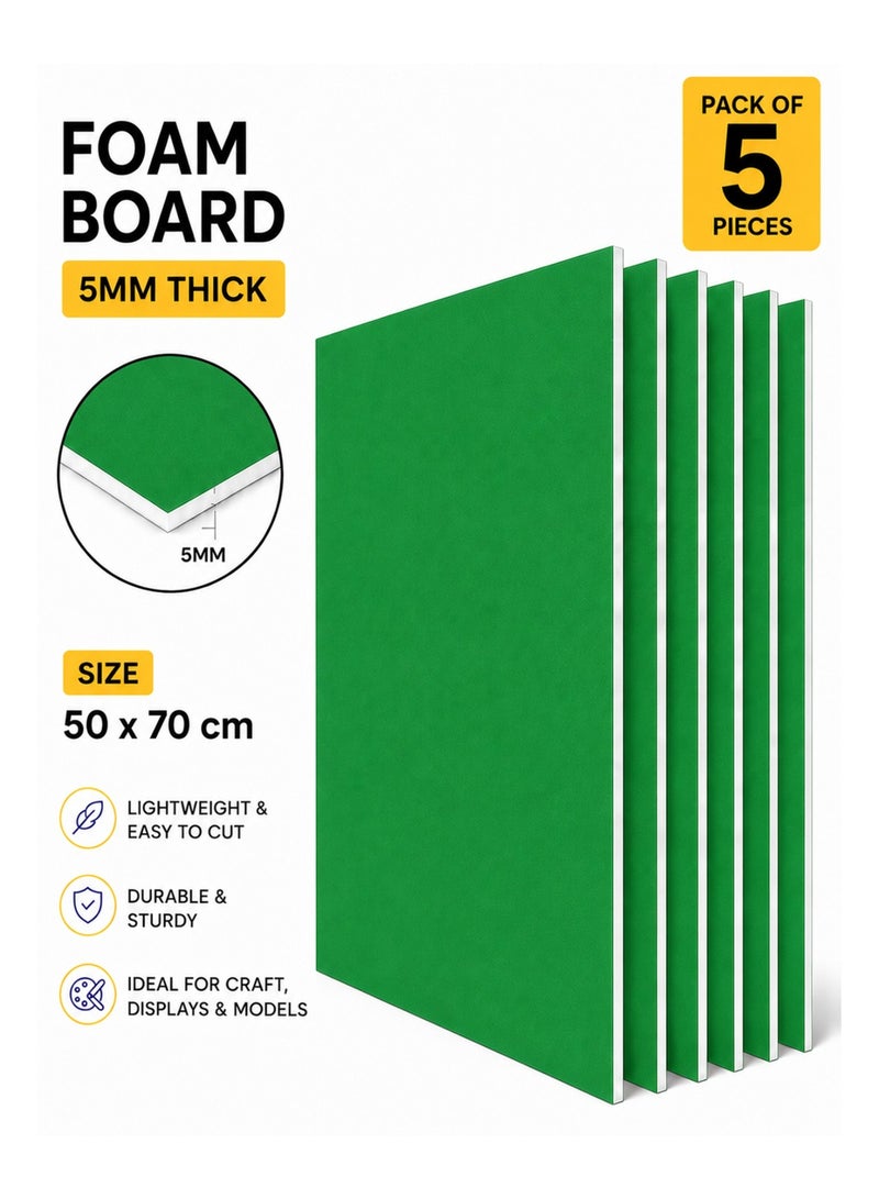 5-Piece 5mm Thick Foam Board For Craft And Illustration 50x70cm Size Green - Image 1