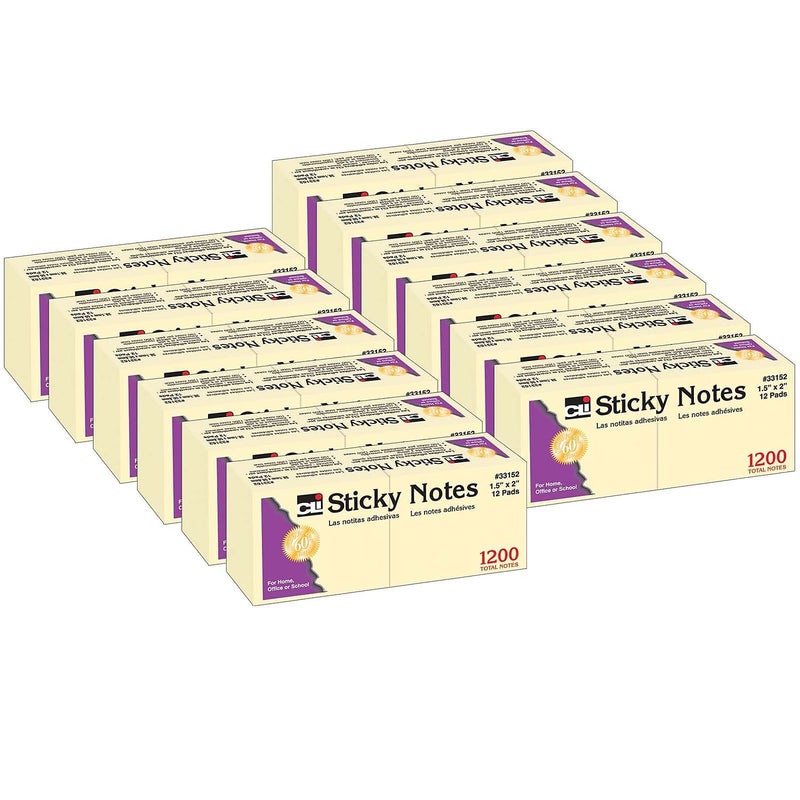 Charles Leonard Sticky Notes 15 x 2 Yellow 100 SheetsPad 12 Pads - Image 2