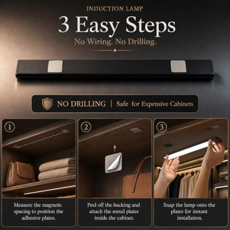 9mm Ultra Slim Under Cabinet Lights, Motion Sensor Lamp with 30 Day Battery Life, 3 Color Dimmable Cordless LED Night Light, Type-C Rechargeable, for Kitchen, Wardrobe, Stairs, Silver 30cm - Image 3