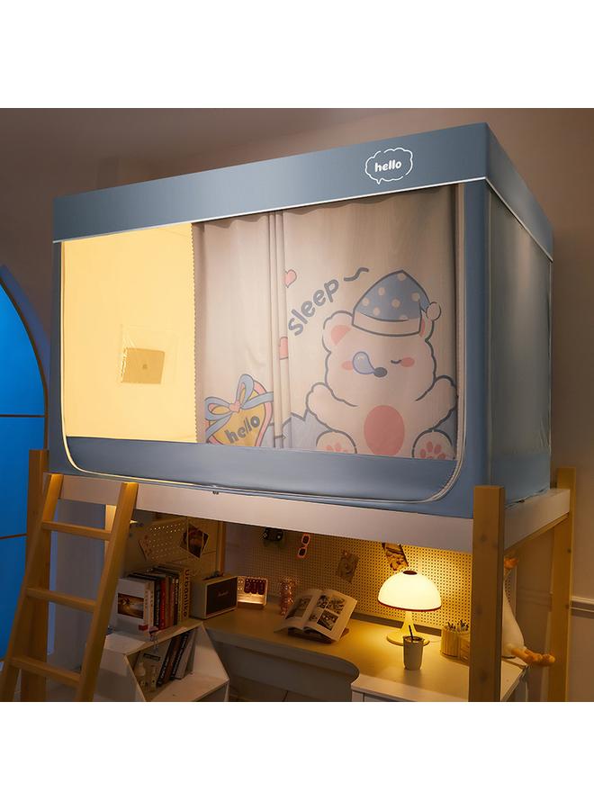 الأزرق جي دبليو 强遮光床帘学生宿舍间色蚊帐一体式2米长上下铺通用90x200无涂层 - Image 1