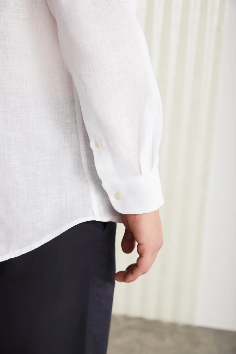 GRIMELANGE Brice Men's 100% Linen Fabric Loose White Shirt