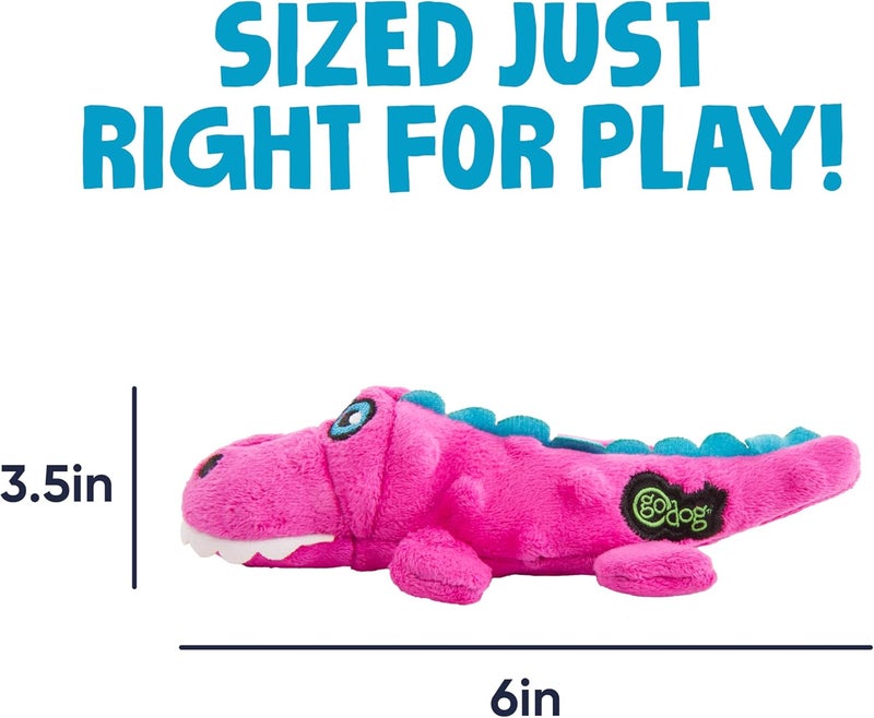 goDog Just For Me Gators Squeaky Plush Dog Toy, Chew Guard Technology - Pink, Mini - Image 3