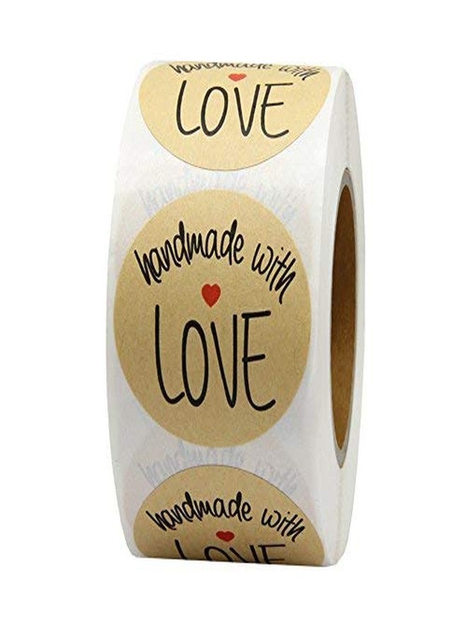 Hcode 1.5" Natural Kraft Handmade with Love Stickers Cookie Stickers Thank You Stickers Printed Paper Labels Total 500 Permanent Adhesive Labels Per Roll