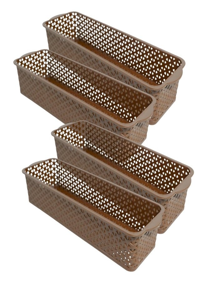 MORVI Deskmate Multi-Purpose Plastic Storage Basket|Durable Stackable Organizer Tokri For Home,Kitchen,Bathroom & Office| Drawer Tray,Cutlery,Cosmetics,Stationery|Set Of 4|Brown - Image 1