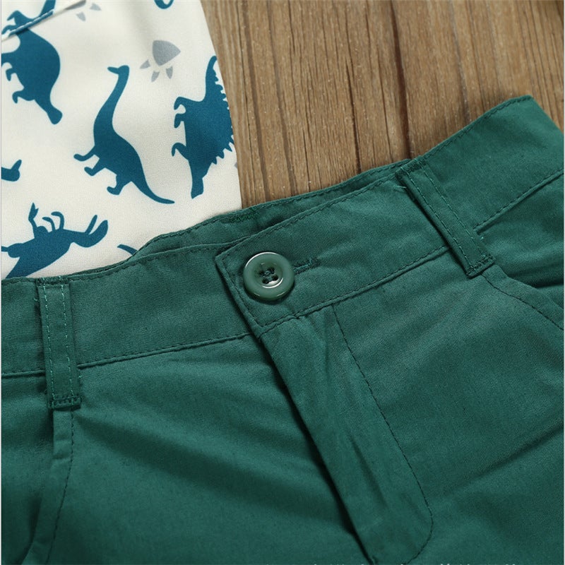 Boys'' Summer Suit 2021 New Foreign Trade Small and Medium-sized Boys'' Shirt Dinosaur Printed Short-sleeved Gentleman Suit - Image 5