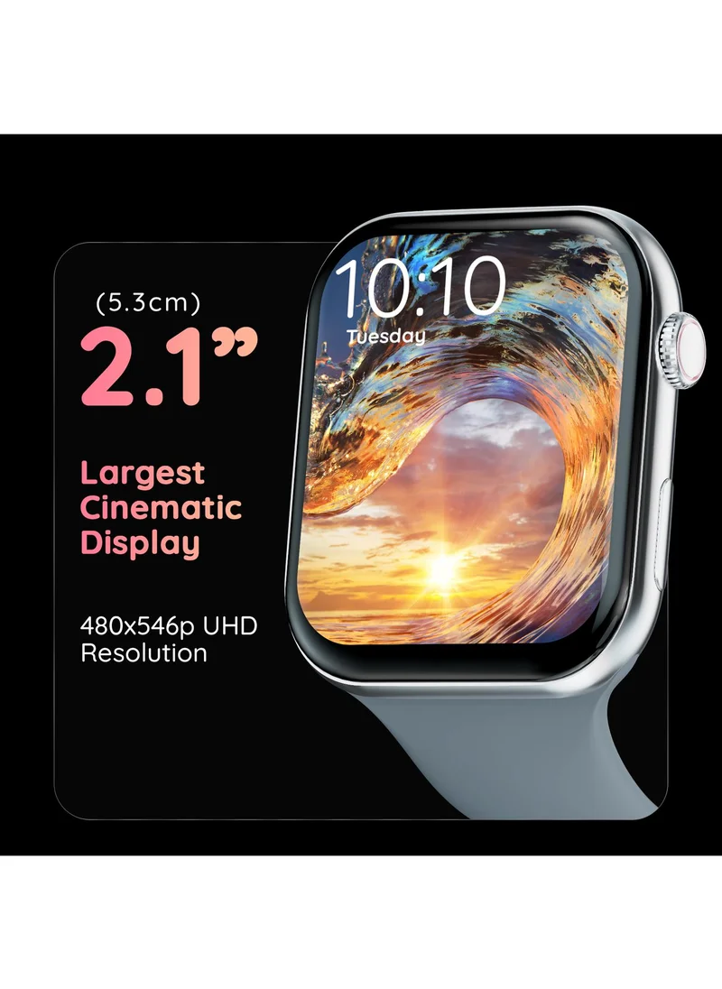 بيبل Cosmos Grande 2.1" Smartwatch for Men and Women, Largest Display, High-Resolution 480x546, Bluetooth Calling, Wireless Charging, GPS Trajectory - Evening Grey