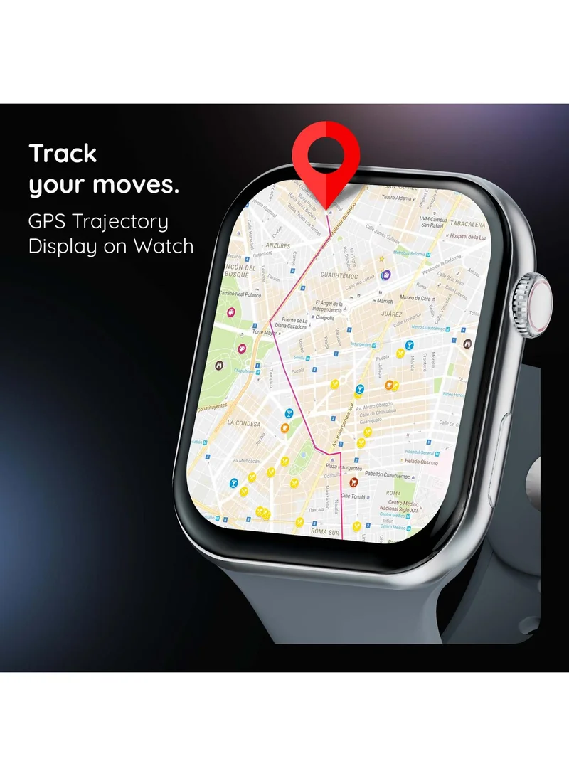 Pebble Cosmos Grande 2.1" Smartwatch for Men and Women, Largest Display, High-Resolution 480x546, Bluetooth Calling, Wireless Charging, GPS Trajectory - Evening Grey