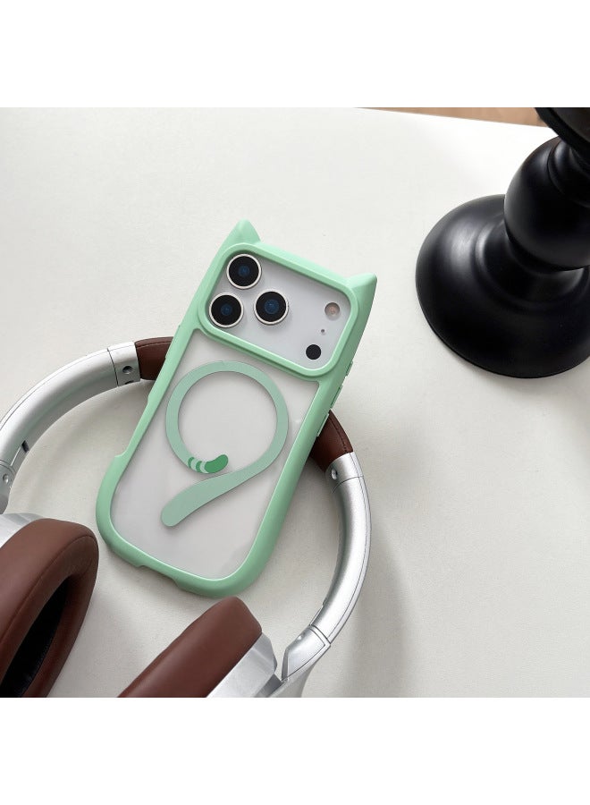 Magnetic Cat Ear Tail Case Compatible With Iphone 17 Pro Max, Transparent Cartoon Style, Hard Shell For Apple 15/16