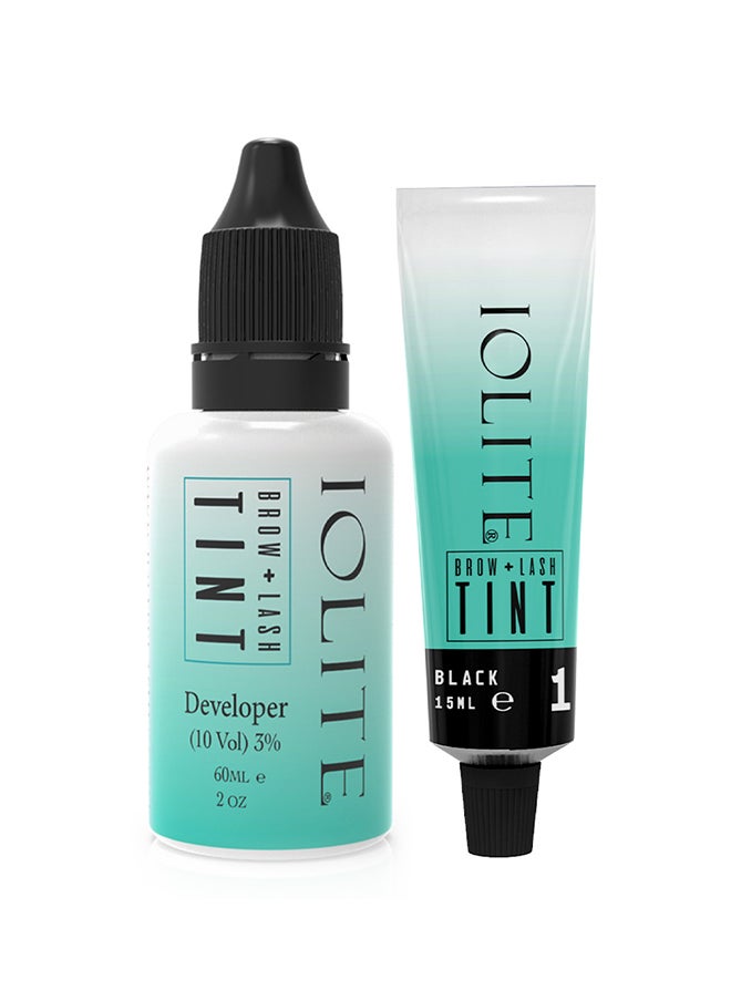 IOLITE - Lash & Brow Tint Kit: Instant Voluminous Color, Perfect for Perm Lift. Semi-permanent, Lasts 6 Weeks. Professional Pigments & Developer for Enhanced Lashes & Brows Black Tint Dye color - Image 1