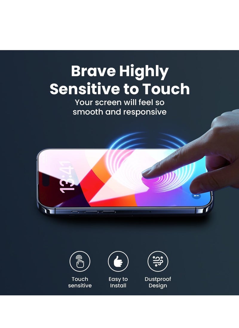 Brave Premium Screen Protector for iPhone 15 Pro Max 6.7 inch, 9H Hardness Tempered Glass with Easy Installation Tray, 3D Edge-to-Edge Full Coverage, Bubble-Free Application, Scratch-Resistant Surface, Anti-Fingerprint Coating, HD Clarity, Ultra-Slim Design, High Touch Response, Case Compatible, Crystal Clear Display  - Image 3