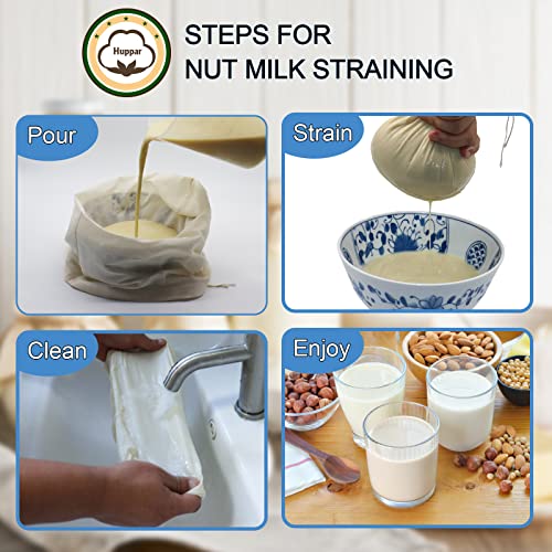 Huppar 6 Pack 14"x14" Nut Milk Bags - 100% Unbleached Cotton, Food Strainer, Reusable Cheesecloth,Straining Almond/Oat/Soy Milk, Cold Brew Coffee, Cloth Bag for Cheese/Yogurt/Juice/Tea/Wine/Soup/Herbs - Image 5