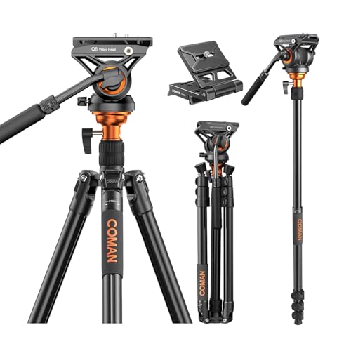 COMAN 73" Camera Tripod with Fluid Head, Detachable Compact Tripod with Monopod Aluminium Alloy and Quick Release Plate for DJI Canon Nikon Sony DSLR Camera Max Load 22.04lbs/10kg (FF06S) - Image 1
