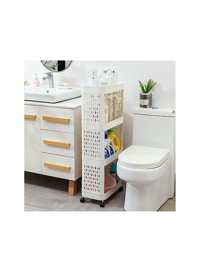 IAF Tier Plastic Storage Shelf Rolling Utility Cart Narrow Storage Organizer Shelves Storage Trolley with Lockable Wheels,Easy Assembly for Bathroom,Kitchen,Office 39x21x94cm (White) - Image 3
