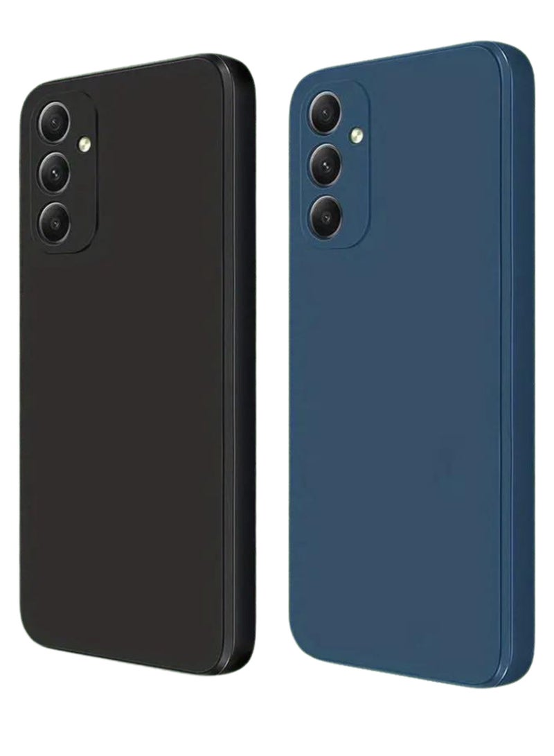 Samsung Galaxy M14 5G- 2-Pack Matte Silicone Case Cover - Slim, Colorful, Good Grip (Black, Blue)