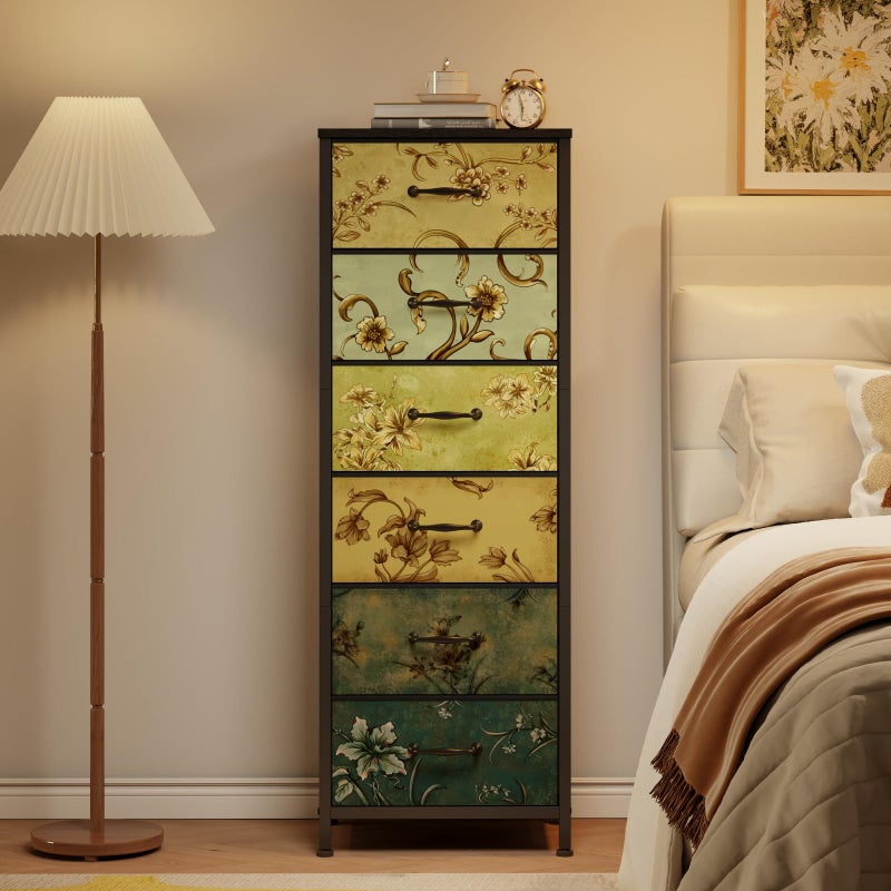 Furnulem Tall 6 Drawers Dresser, Vintage Storage Organizer Unit with Fabric Bins for Bedroom, Living Room, Closet, Nusery, Dorm, Entryway, Bedside Furniture, Sturdy Metal Frame, Wood Top - Image 3