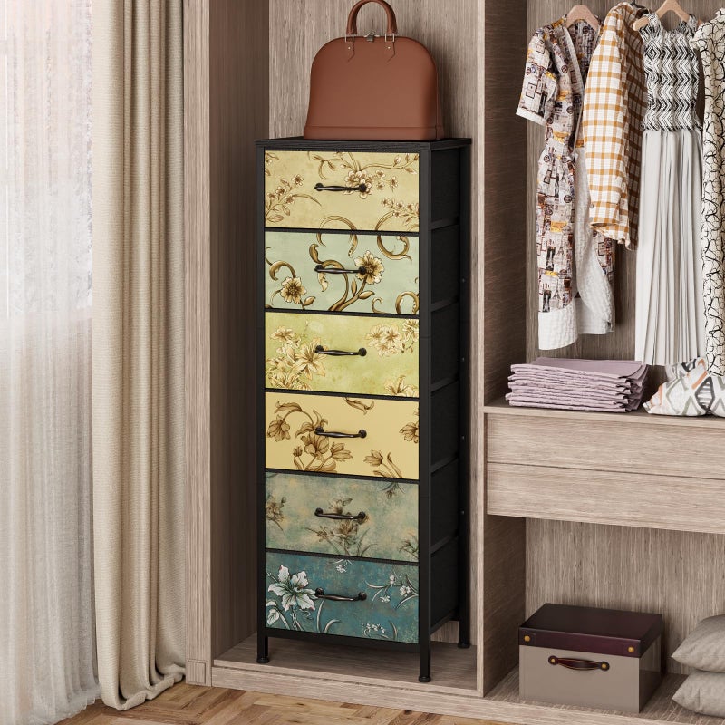Furnulem Tall 6 Drawers Dresser, Vintage Storage Organizer Unit with Fabric Bins for Bedroom, Living Room, Closet, Nusery, Dorm, Entryway, Bedside Furniture, Sturdy Metal Frame, Wood Top - Image 4