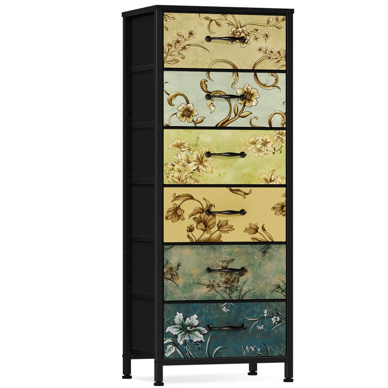 Furnulem Tall 6 Drawers Dresser, Vintage Storage Organizer Unit with Fabric Bins for Bedroom, Living Room, Closet, Nusery, Dorm, Entryway, Bedside Furniture, Sturdy Metal Frame, Wood Top - Image 1