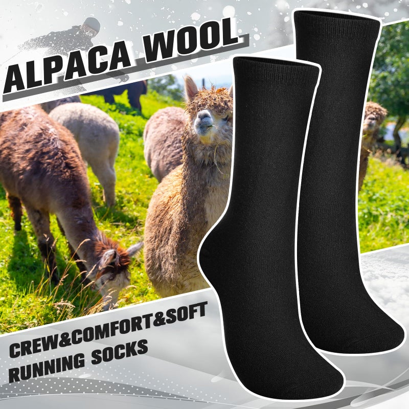 Cutecrop 4 Pairs Alpaca Wool Socks for Women Men Thermal Winter Hunting Socks Moisture Wicking Hiking(8-10,Crew,Black) - Image 4