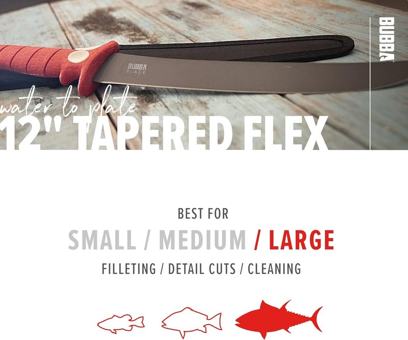 Bubba 12 Inch Flex Curved Fillet Knife with Non-Slip Grip Handle, Full Tang Stainless Steel Non-Stick Titanium Blade, Lanyard Hole and Synthetic Sheath for Fishing - Image 5