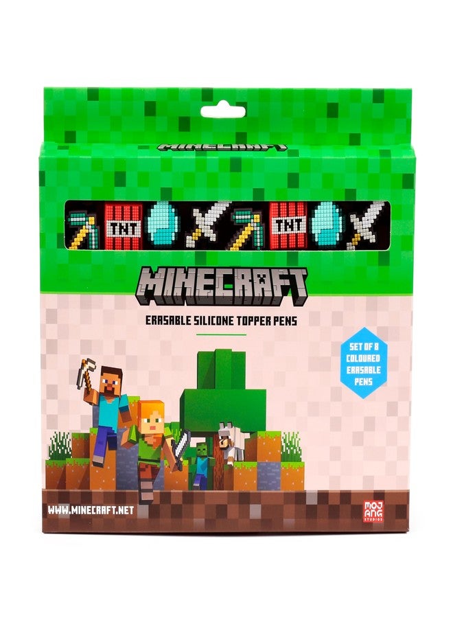 Puckator Set of 8 Erasable Pens with Minecraft Tools Silicone Topper - Cool Cute Aesthetic Back To School Supplies Erasable Gel Pens - Pen With Eraser Rubber For Kids Office Writing Drawing - Image 4