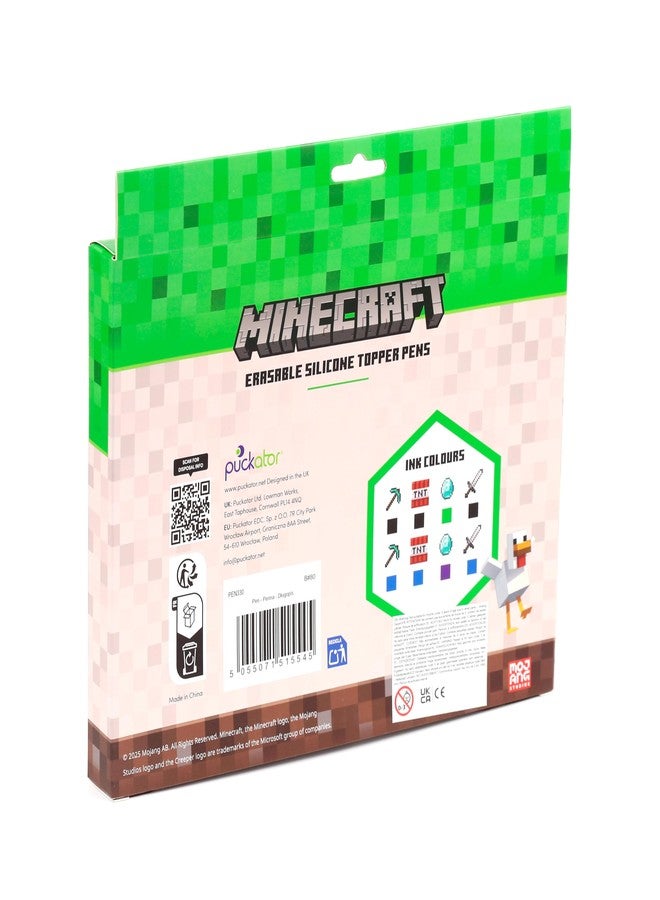 Puckator Set of 8 Erasable Pens with Minecraft Tools Silicone Topper - Cool Cute Aesthetic Back To School Supplies Erasable Gel Pens - Pen With Eraser Rubber For Kids Office Writing Drawing - Image 5