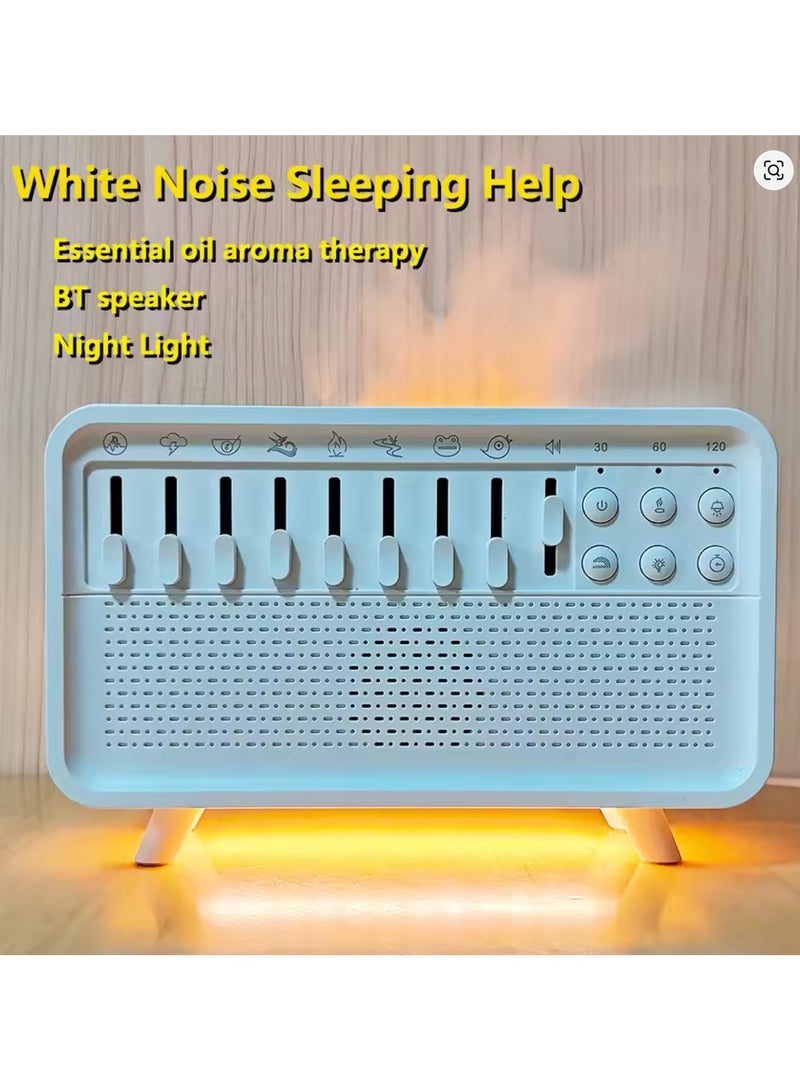 مكبر صوت بلوتوث مع مساعد للنوم بضوضاء بيضاء ومؤقت إيقاف تشغيل شريط الصوت ومحاكاة اللهب وإضاءة ليلية دافئة ومشغل موسيقى ومرطب للروائح - Image 2
