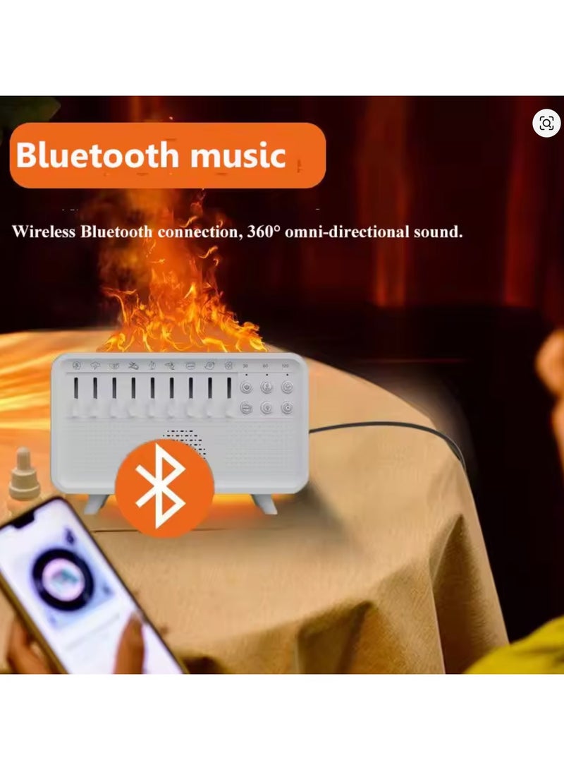 مكبر صوت بلوتوث مع مساعد للنوم بضوضاء بيضاء ومؤقت إيقاف تشغيل شريط الصوت ومحاكاة اللهب وإضاءة ليلية دافئة ومشغل موسيقى ومرطب للروائح - Image 3