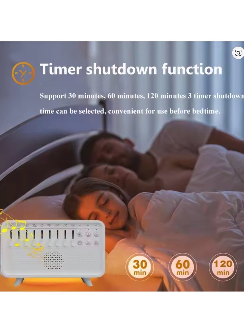 مكبر صوت بلوتوث مع مساعد للنوم بضوضاء بيضاء ومؤقت إيقاف تشغيل شريط الصوت ومحاكاة اللهب وإضاءة ليلية دافئة ومشغل موسيقى ومرطب للروائح - Image 5