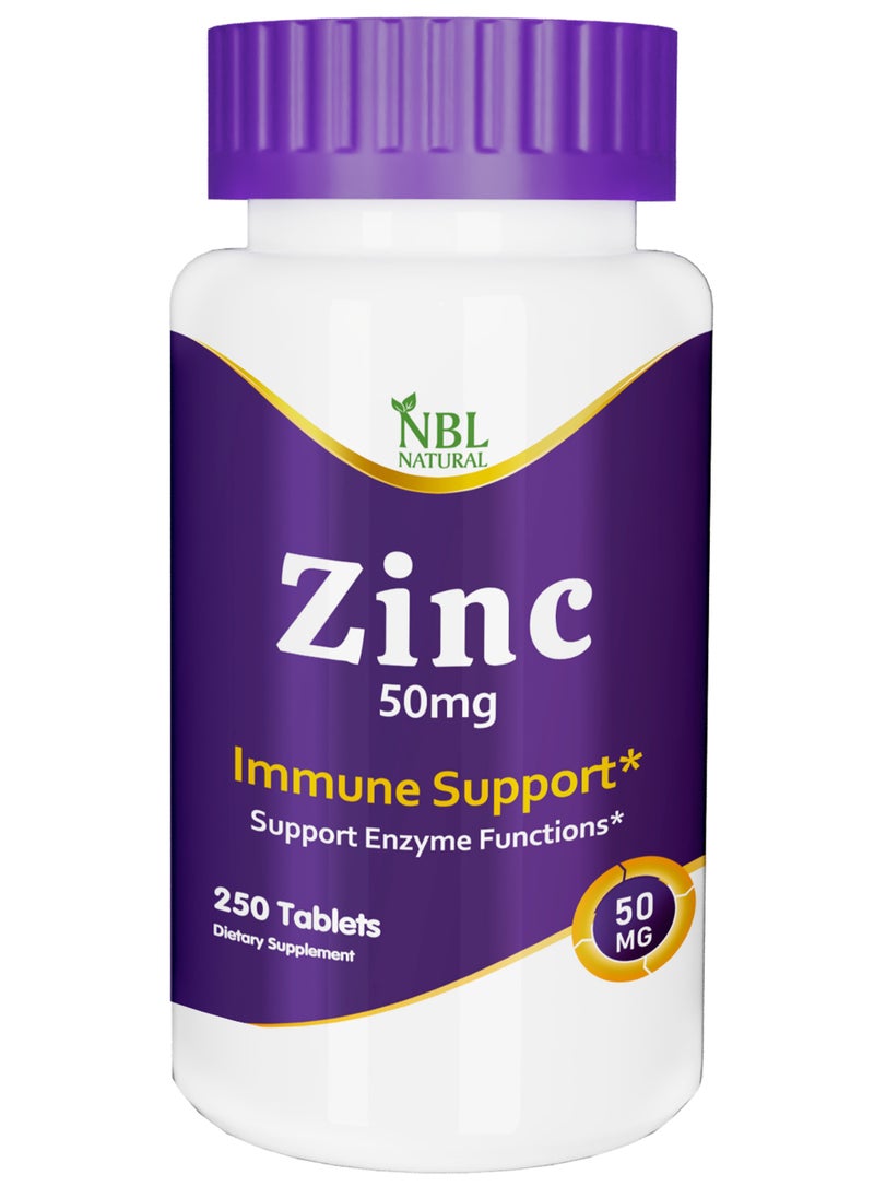 NBL Natural - Zinc Gluconate 50mg Supports Wellness Immune System and Reproductive Health 250 Tablets 250 Tablets (50mg) - Image 1