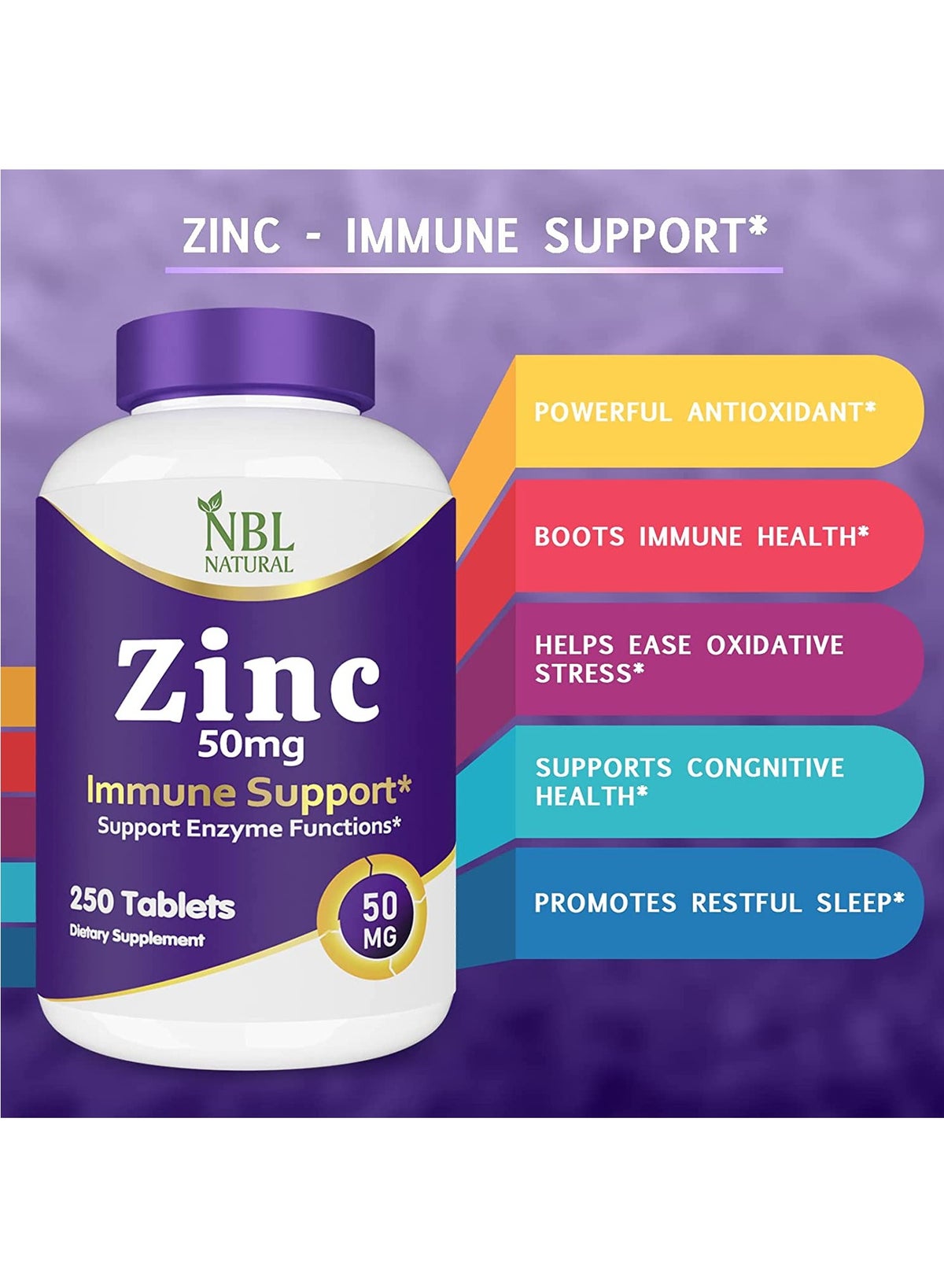 Nbl Natural Zinc Gluconate 50Mg Supports Wellness Immune System & Reproductive Health Tablets 250'S