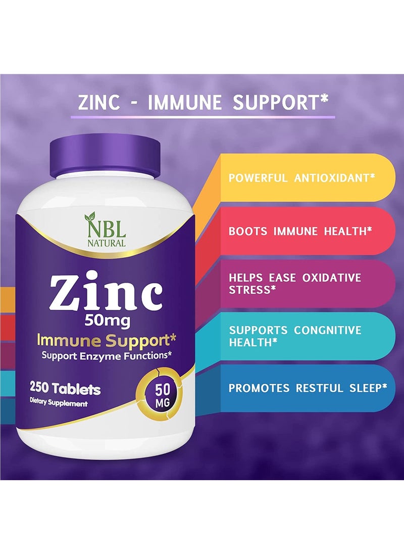 NBL Natural - Zinc Gluconate 50mg Supports Wellness Immune System and Reproductive Health 250 Tablets 250 Tablets (50mg) - Image 1
