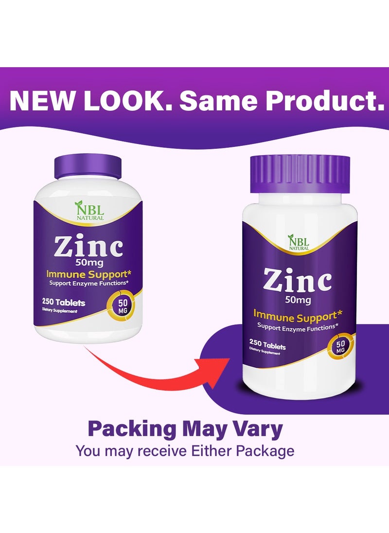 NBL Natural - Zinc Gluconate 50mg Supports Wellness Immune System and Reproductive Health 250 Tablets 250 Tablets (50mg) - Image 1
