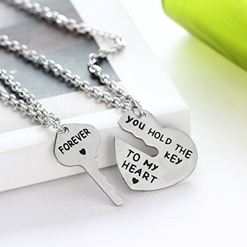 BESPMOSP Set of 2 You Hold The Key To My Heart Forever Matching Pendant Necklace - Image 4