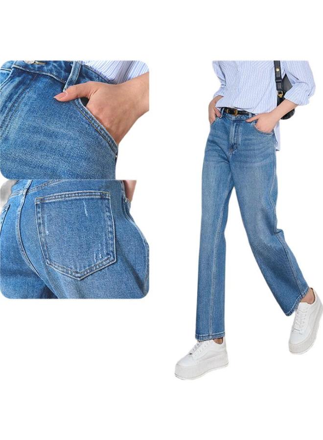 Olrain Women'S Blue Denim Jeans Summer New Commuting Loose Casual All-Match Cropped Pants - Image 1