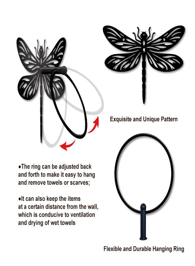 MAYJOYDIY Dragonfly Metal Towel Ring Antique Insects Hand Towel Holder Round Dragonfly Wings Towel Hangers Black Bathroom Towel Rack Wall Mounted for Kitchen Bath Home Laundry Room Decors Gifts - Image 5