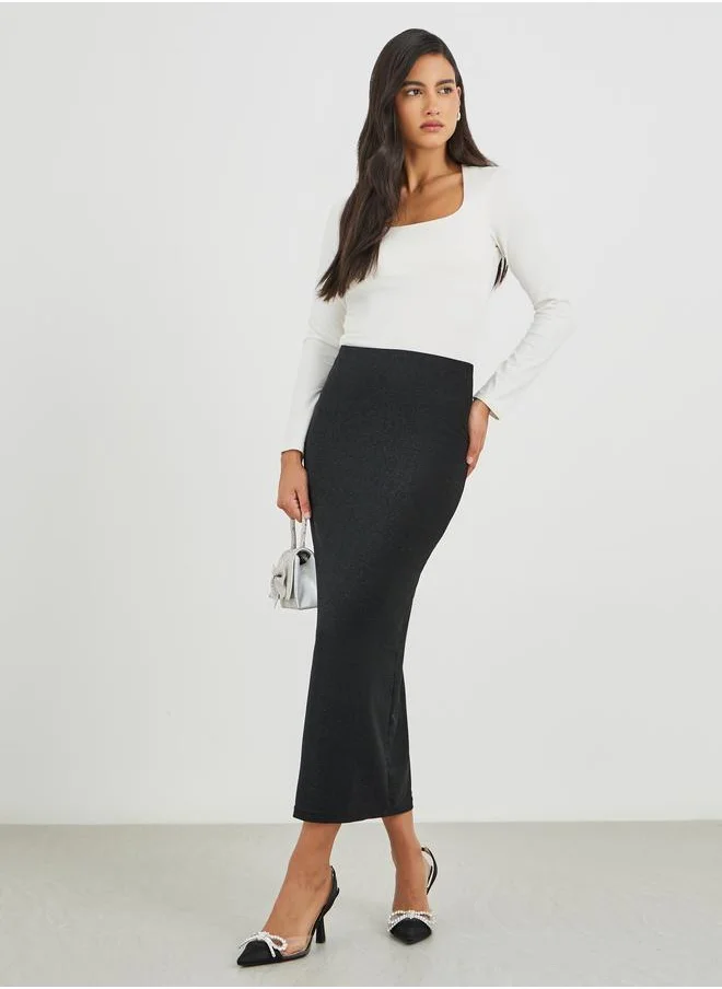 ستايلي Styli Shimmer Knit Bodycon Maxi Skirt