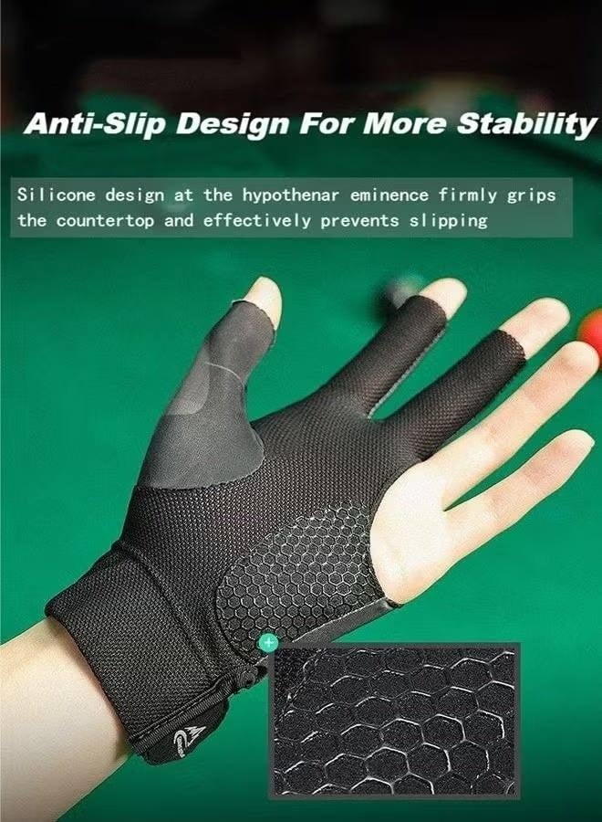 قفازات البلياردو، قفازات خفيفة وجيدة التهوية بثلاثة أصابع، قفازات تنس طاولة سنوكر غير قابلة للانزلاق عبوة واحدة مناسبة لليد اليسرى - Image 3