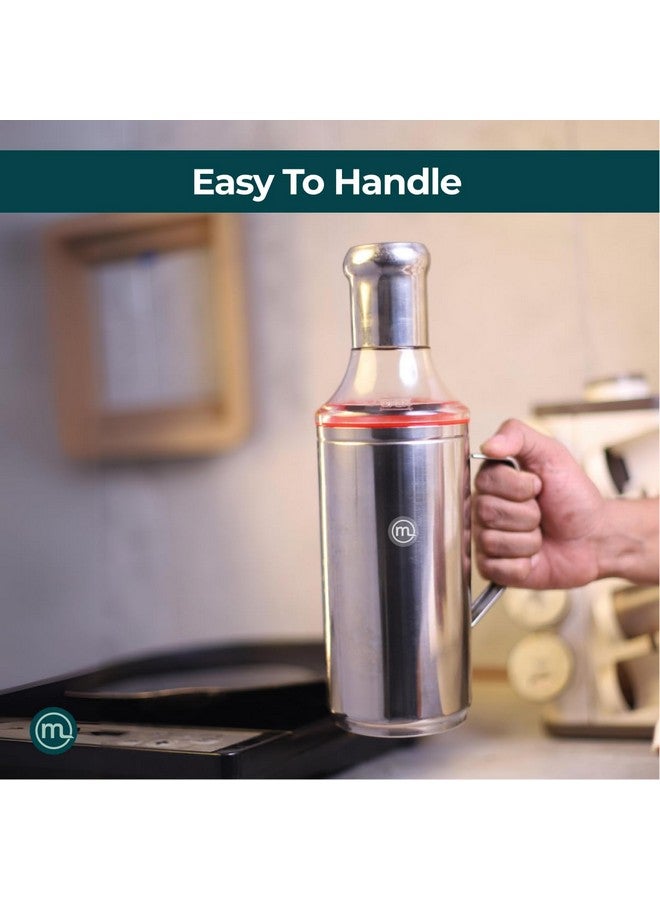 Mishaa Steel Oil Dispenser 1 Litre with Handle Set of 2, Leak-Proof Container with Airtight Lid Cap, Removable Nozzle for Cleaning & Easy Pouring in Oil Bottle, Perfect for Every Kitchen & Cooking - Image 5