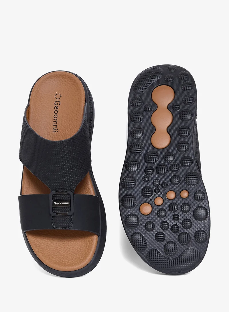 Geoomnii Black Comfort Arabic Sandals for Men – Classic Slip-On Open Toe Sandals with Cushioned Footbed for Daily Wear for Men | Best Price UAE
