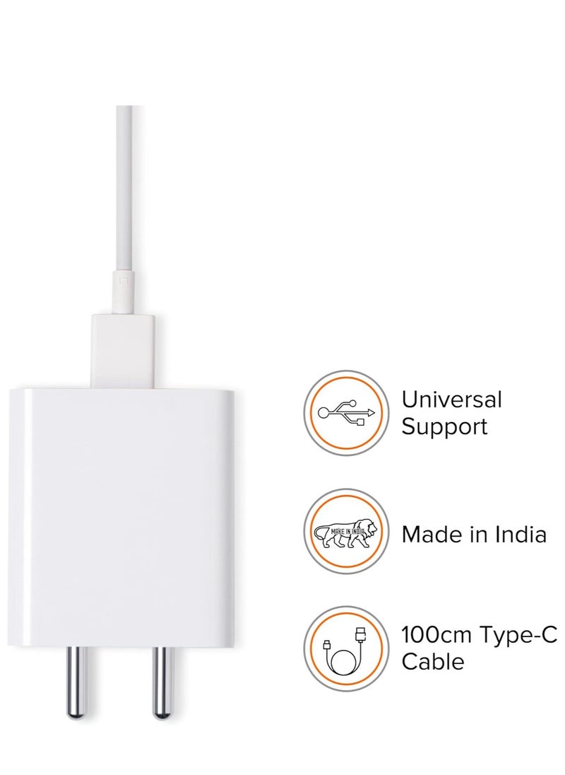 Fast Type-C for Xiaomi Poco F1 Armoured Edition Charger Adapter Wall | Mobile | Android USB Charger with 1 Meter USB Type C Charging Data Cable