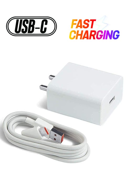 Fast Type-C for Xiaomi Poco F1 Armoured Edition Charger Adapter Wall | Mobile | Android USB Charger with 1 Meter USB Type C Charging Data Cable