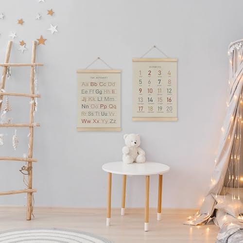 HRQKO Alphabet Numbers Poster Hanger Frame Set of 2, Nursery Wall Decor, ABC Banner Poster Wall Art with Wooden Frames, Alphabet Banner Wall Hanging Decor for Toddler Playroom Nursery, 12x16 Inch - Image 4