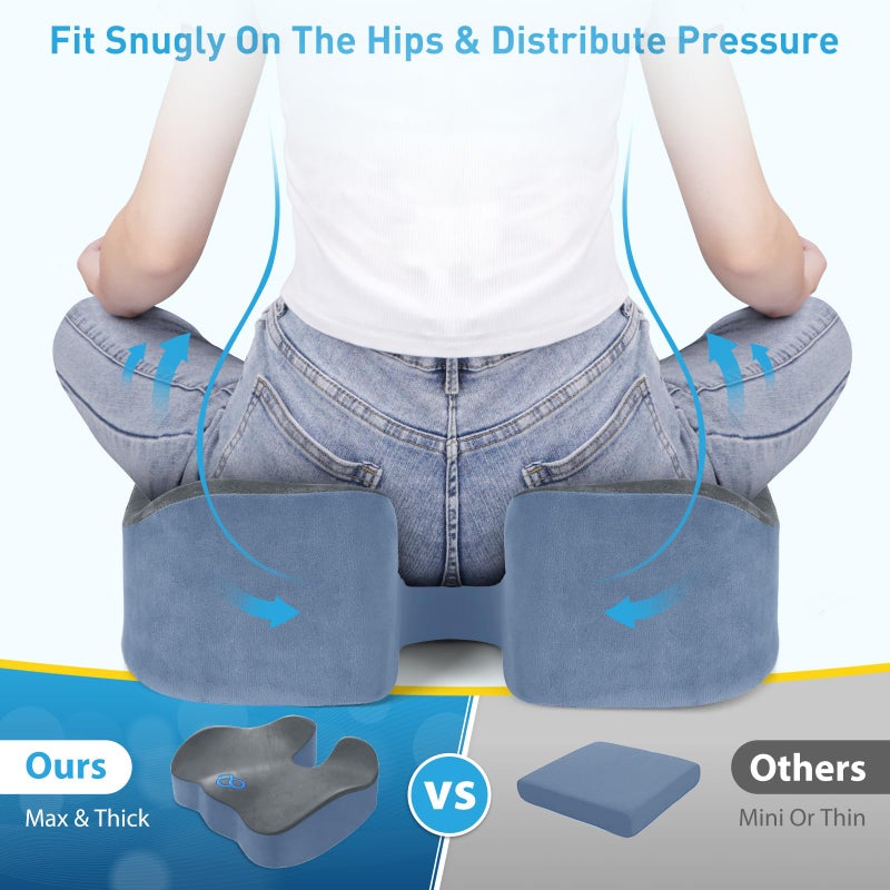 BlissTrends Seat Cushion,Thick Memory Foam Cushions for Office Chair, Car Seat, Airplane, Relieving Pressure Tailbone Sciatica Back Pain for Office Workers, Car Drivers 4.7in Thick Dark Grey&Blue - Image 4
