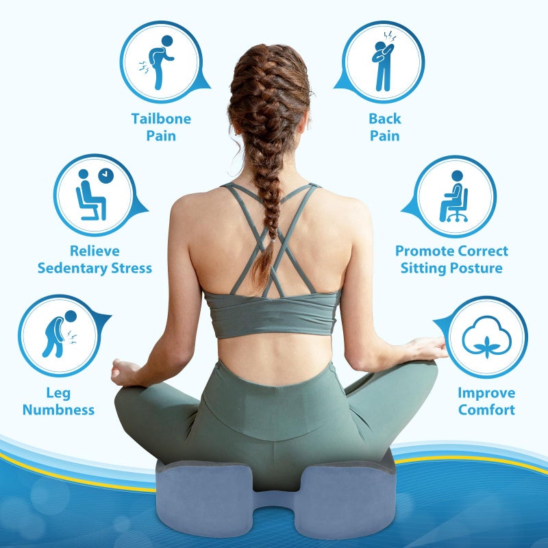 BlissTrends Seat Cushion,Thick Memory Foam Cushions for Office Chair, Car Seat, Airplane, Relieving Pressure Tailbone Sciatica Back Pain for Office Workers, Car Drivers 4.7in Thick Dark Grey&Blue - Image 2