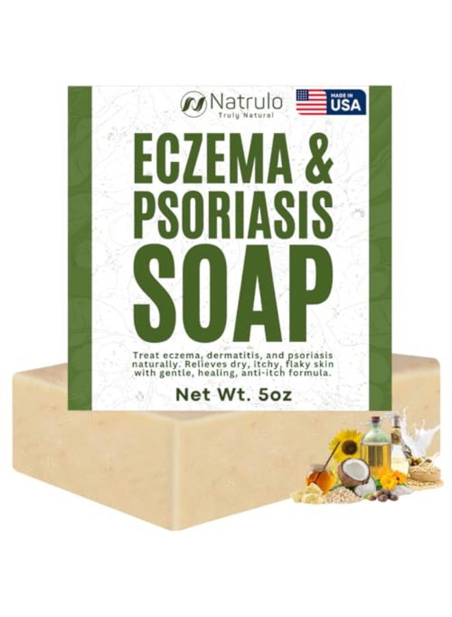 Natrulo Eczema Soap Bar for Face and Body All Natural Dermatitis Psoriasis Treatment for Dry Itchy Sensitive Skin Relief Gentle Detoxifying Healing AntiItch Oatmeal Goat Milk Wash for Kids Adults - Image 1