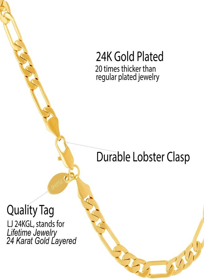 LIFETIME JEWELRY 5mm Figaro Chain Anklet for Women and Men 24k Real Gold Plated (11) - Image 4