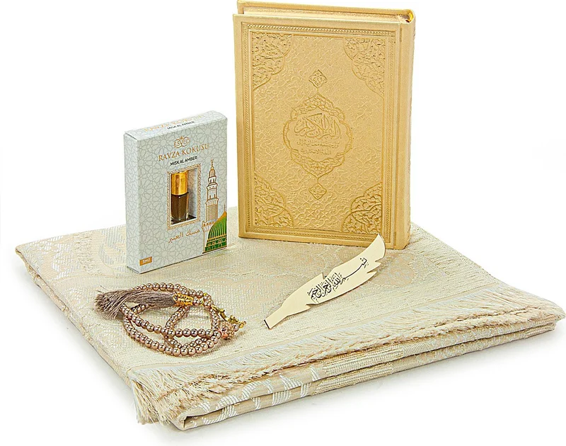 ايهفان اونلاين Ihvan Online Quran with English Translation Medina Calligraphy and Prayer Rug Set Cream