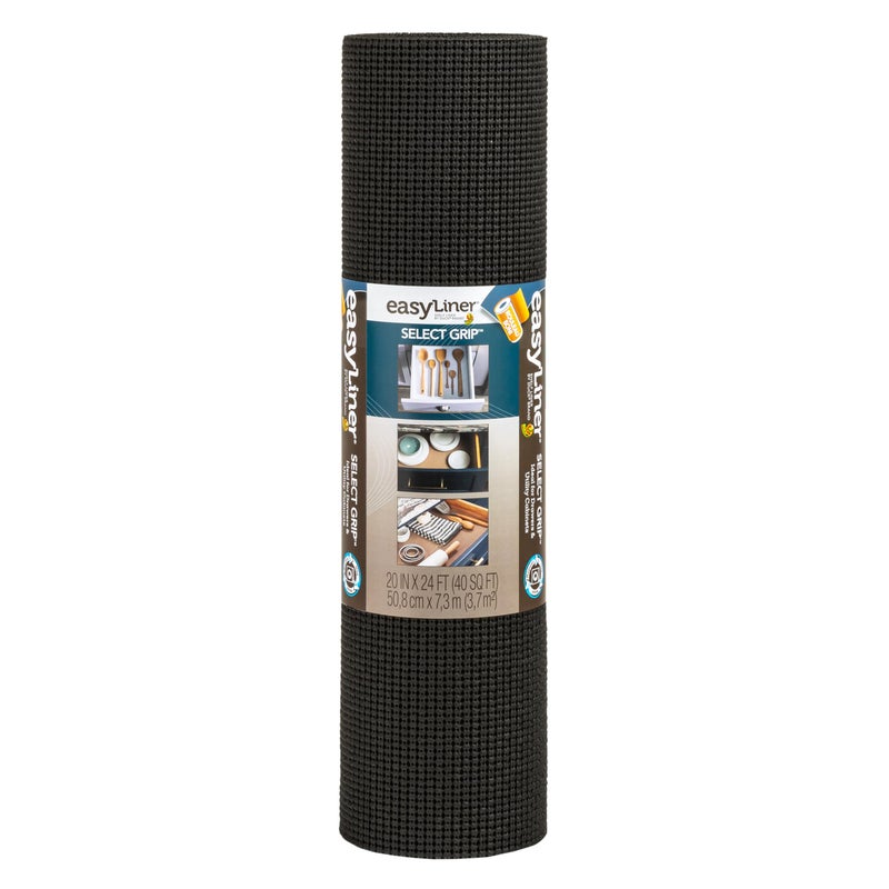 Duck EasyLiner Select Grip Shelf Liner for Drawers  Cabinets  Easy to Install  Cut to Fit  Non Slip Non Adhesive Grip Shelf Liner for Kitchen Drawers Bathroom Pantry  20 in x 24 ft  Black