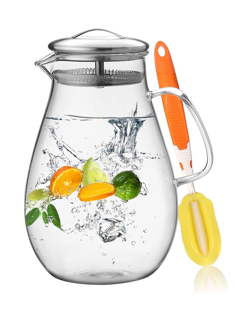 هيواري إبريق زجاجي من هايوير مع غطاء من الفولاذ المقاوم للصدأ، إبريق ماء بمقبض - Image 1